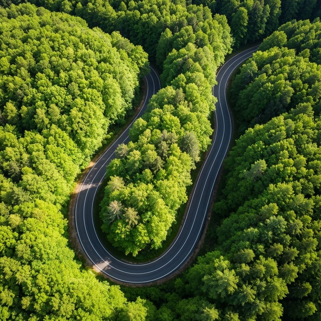 Forest road aerial view